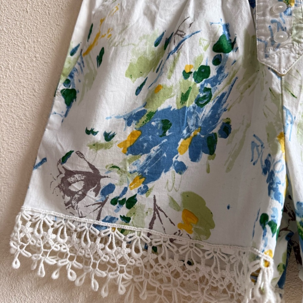 Anthropologie Floral Crochet Trim Shorts Womens XS White Blue Excellent Boho - Picture 6 of 12